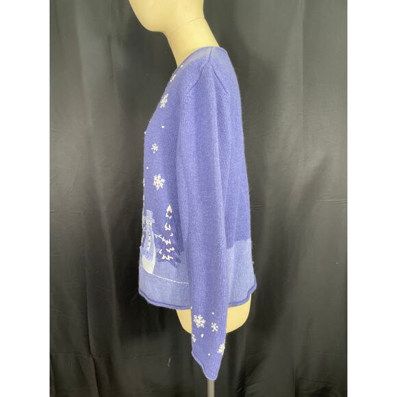 Vintage Ugly Christmas Sweater, Croft & Barrow Petite, Periwinkle Blue Cardigan - Picture 5 of 11
